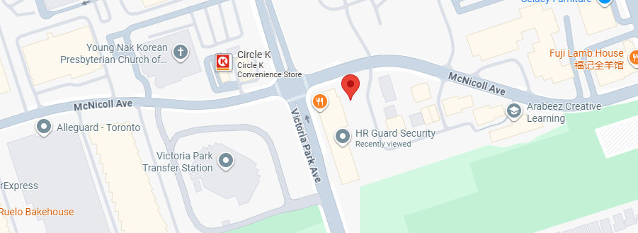 Map preview centered around SafeZoneProtection headquarters in Scarborough, Ontario.